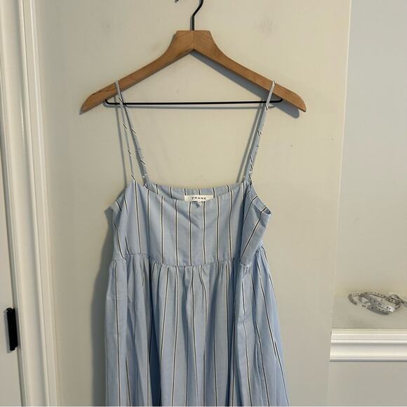 Frame Blue Striped Cotton Hemp Asymmetric Maxi Dress Small - Picture 13 of 13